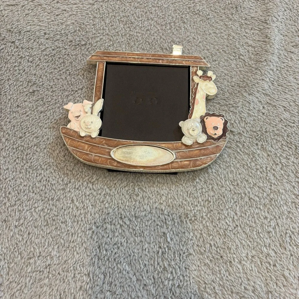 Things Remembered Noahs Ark Animal Pic Frame Silver Enamel Engravable Nursery